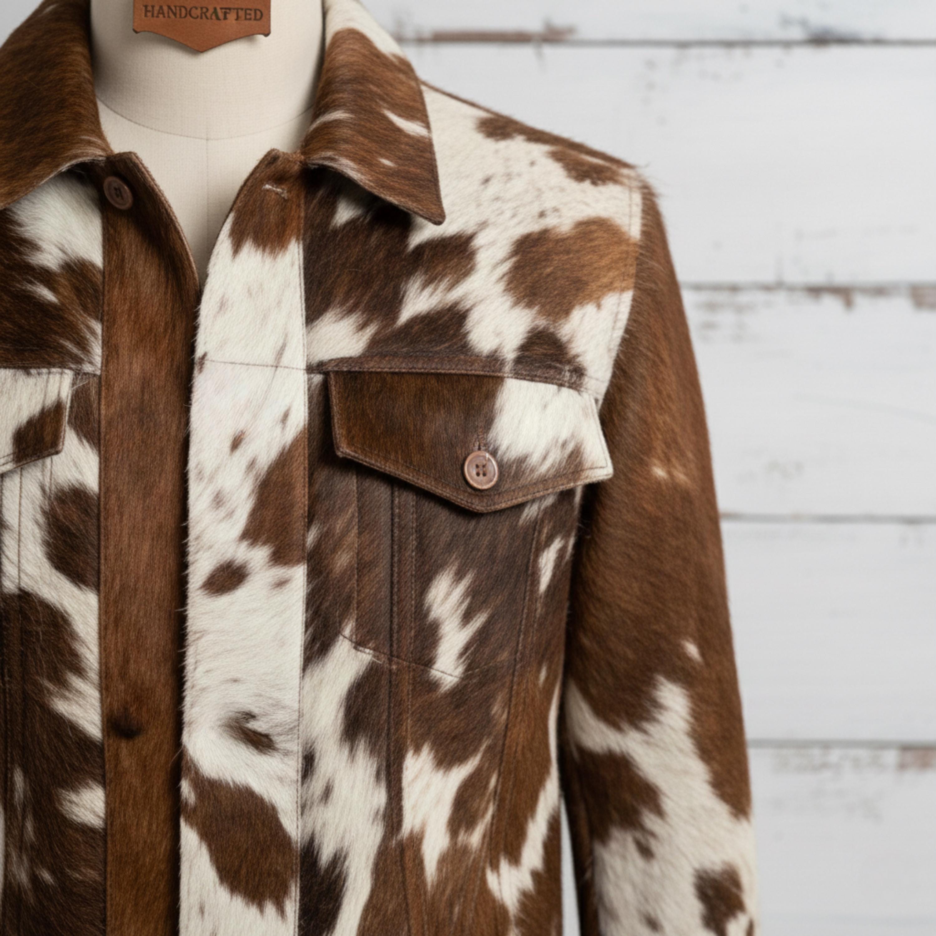Men's Cowhide Jacket Pony Hair With Denim | Hair-on Hide Leather