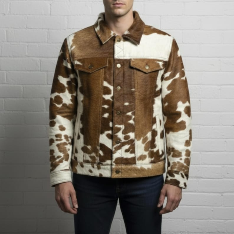 Men's Western Cowhide Jacket Hair On Pony Hide Leather Coat