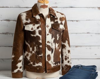 Men's Cowhide Jacket  Pony Hair with Denim | Hair-On Hide Leather Cowboy Western Coat