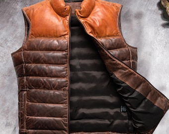 Lambskin Leather Puffer Vest Mens: Quilted Winter Waistcoat