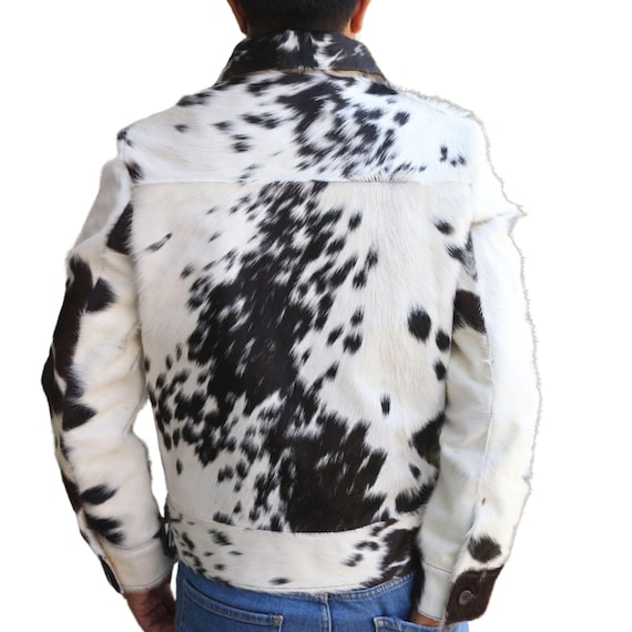 Cappotto Uomo In Pelle Di Mucca Stampa Mucca &ndash; Giacca Western Easy Rider &ndash; Nuova Senza Etichette