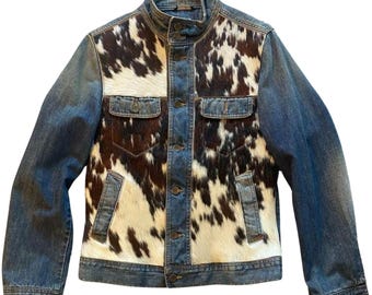 Veste Style Western En Cuir Vachette Avec Poils - Taille XS à 5XL - Couleur Noir - Neuf Avec étiquettes