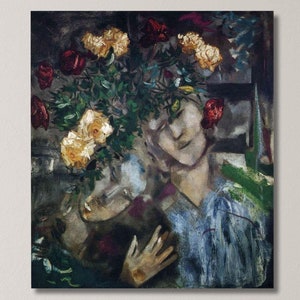 Marc Chagall &quot;Liebende mit Blumen&quot; 1927 Ölgemälde Kunst, Marc Chagall Kunstwerk Poster, Marc Chagall Ausstellung, Marc Chagall Wand Kunst Druck