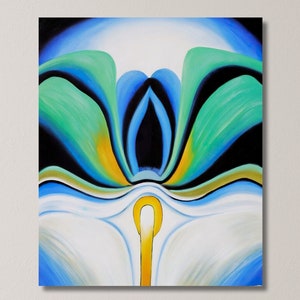Georgia O&#39;Keeffe Blue Flowers Sprout Painting Arts, Georgia O&#39;Keeffe White Flowers Exhibition, Georgia O&#39;Keeffe&#39;s Artwork, O&#39;Keeffe Wall Art