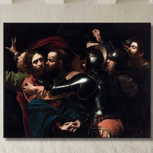 The Taking of Christ by Caravaggio 1602 Oil Painting Prints, Caravaggio Artwork Posters, Caravaggio Wall Arts, Caravaggio Exhibitions Canvas