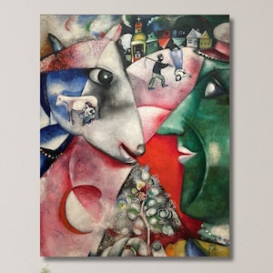 Marc Chagall &quot;Ich und das Dorf&quot; 1911 Gemälde, Marc Chagall Kunstwerk Poster, Marc Chagall Ausstellung, Marc Chagall Braut Leinwanddruck