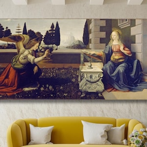 Leonardo Da Vinci Annunciation Oil Paintings Print, Leonardo Da Vinci Wall Art, Leonardo Da Vinci Artwork, Leonardo Da Vinci Exhibition Arts