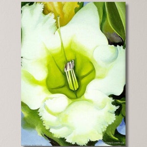 ジョージア・オキーフの白い花の油絵プリント、ジョージア・オキーフの花の壁アート、オキーフの花のポスター、オキーフのアートワークプリント