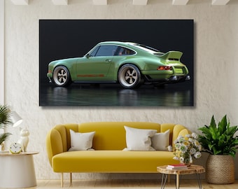 ポルシェ911カレラキャンバス、グリーンポルシェ911カレラポスタープリントウォールアート、ポルシェプリント、スーパーカープリント、ガレージウォールデコレーション、男性へのギフト
