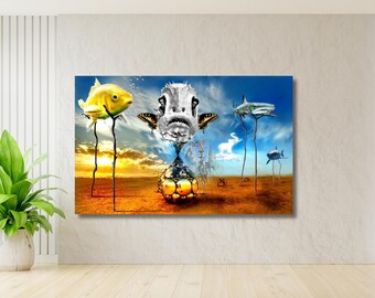 サルバドール・ダリの抽象的な金魚の油絵ポスター、サルバドール・ダリ