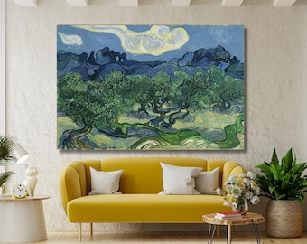 Ölgemälde „Olivenbäume“ von Vincent van Gogh, Kunstwerke von Vincent van Gogh, Ausstellungen von Vincent van Gogh, Wandbilder mit dem Motiv „Olivenbäume“ von Vincent van Gogh
