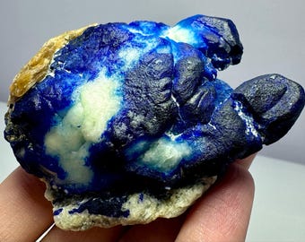 160 GM Fluorescent Blue Afghanite Coated Lazurite Huge Crystal On Matrix From Badakhshan Afghanistan