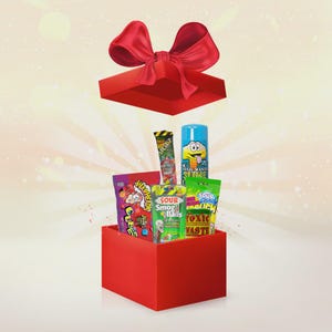 Snackbox de bonbons acidulés | Boîte à collation mystère | Gâteries acidulées | Bonbons acidulés internationaux | Cadeaux pour elle | Cadeaux pour lui | Collations aigres