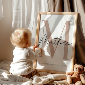 Namensposter personalisiert mit Buchstabe Baby Geschenk Geburtsgeschenk mit Geburtsdaten Poster Kinderzimmer Deko als Taufgeschenk