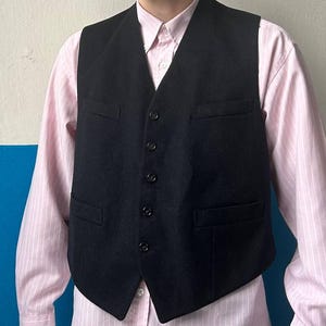 Dated 1932 Antique French Civilian Work Wool Gentelmen Black Vest Buckle Back Old 30s Style With Seal Size S/M