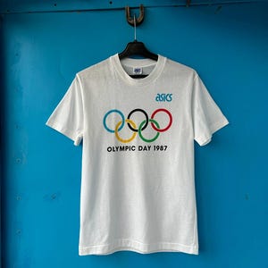 Rare 90s Sporty Asics Olympic Day 1987 Japanese Crewneck White
