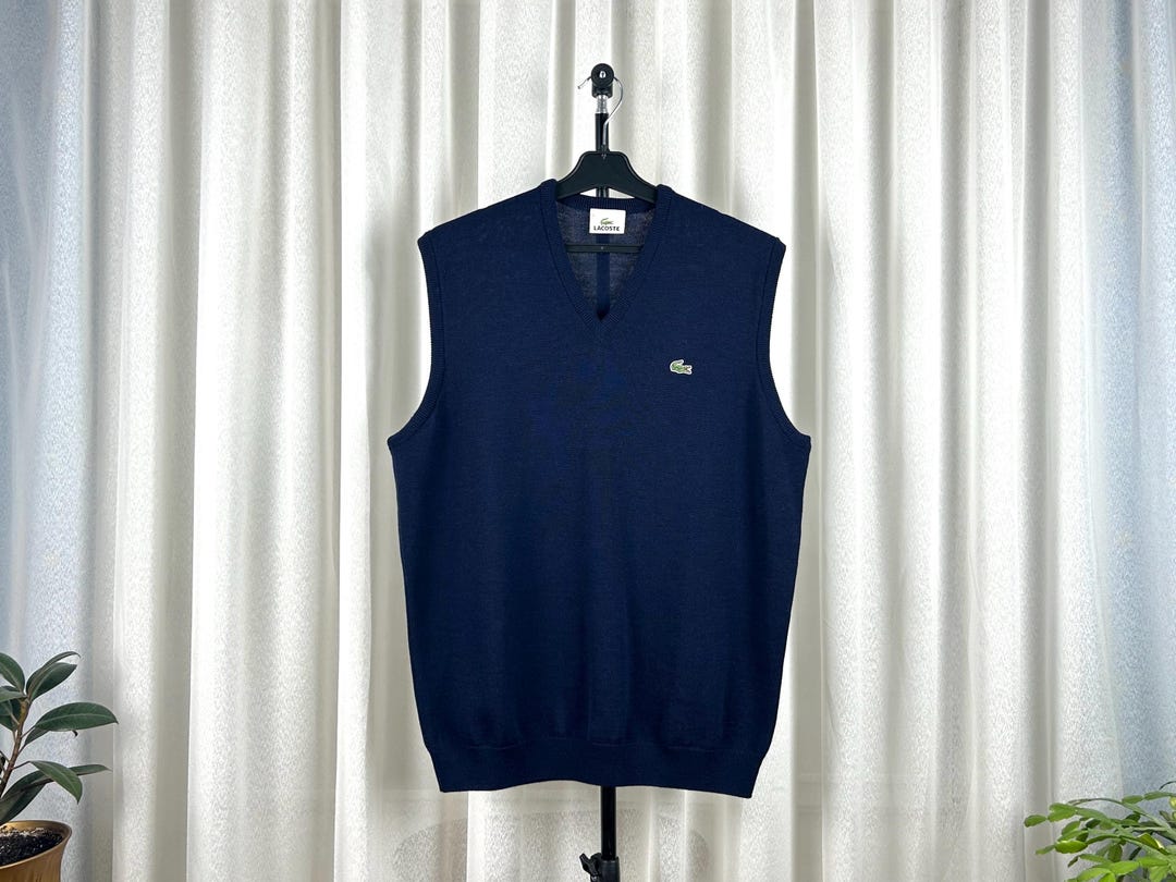 Classic 90s Lacoste Wool Navy Blue Vest Golf Style Sleeveless