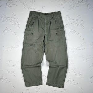 1966 German Army Cargo Pants Soldier Military Cotton Trousers, Khaki Patina, Combat Utility Style Size 50