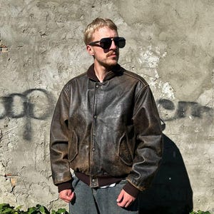 Vintage 90s Chevignon Old Flight Pilot Leather Motorcycle Bomber