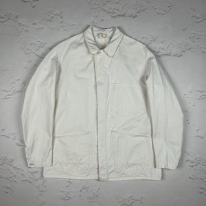 Vintage Französische Chore Jacke 70er Jahre Weiß Twill Baumwolle Workwear Mantel Minimal Utility Style