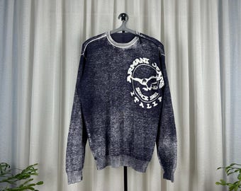 Jersey de punto con logo de águila de Armani Jeans de los 90, efecto desgastado con lavado ácido, estilo streetwear de lujo de archivo, cuello redondo de algodón.