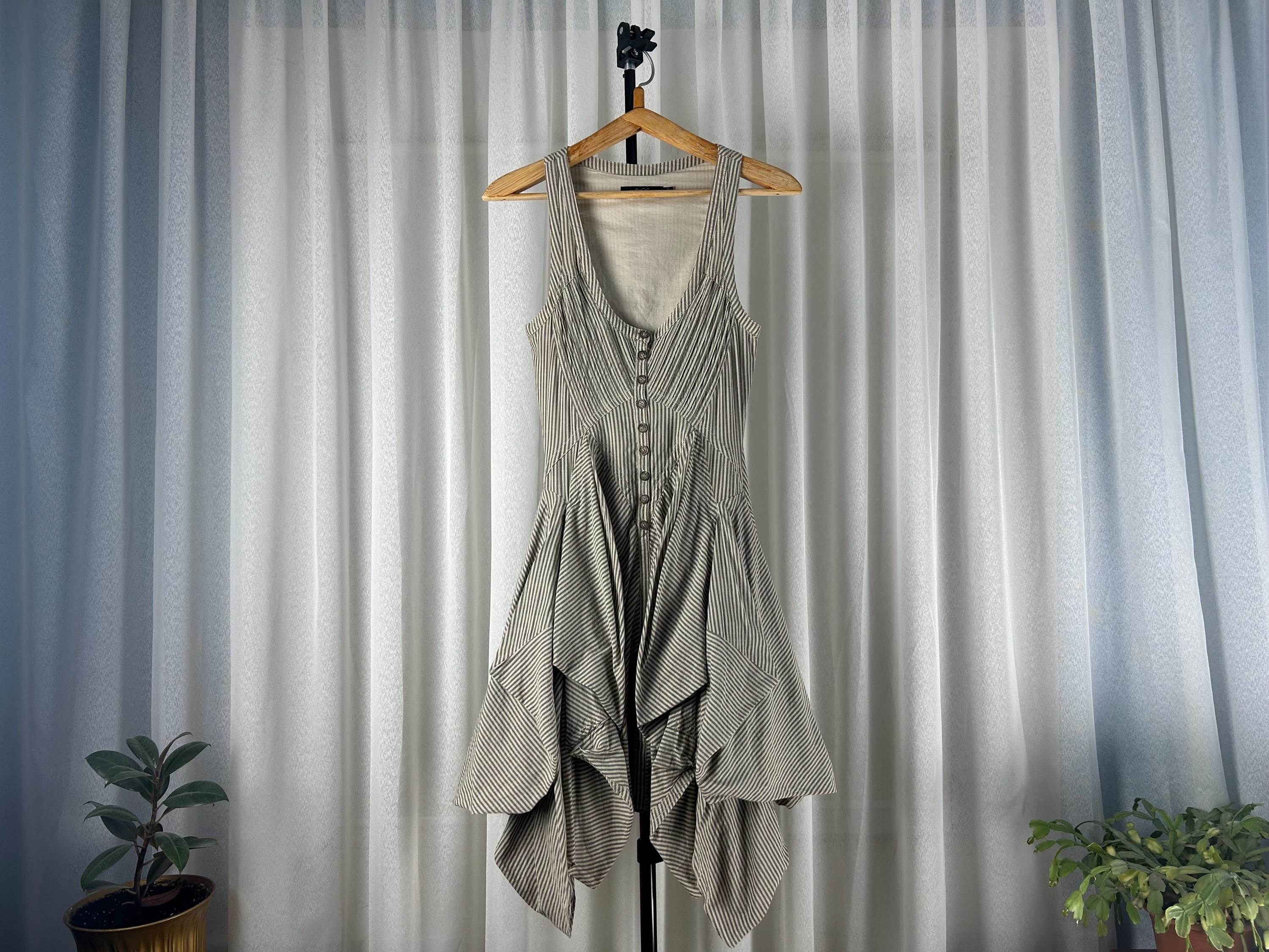 all saints fairy dress CREAM Beaded Y2K Tunic Mini Dress Sz XL Flared Back Fairy Whimsy Grunge