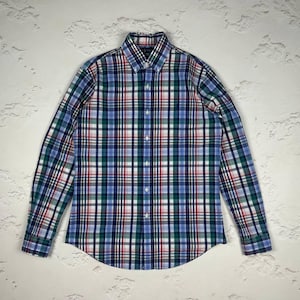 90s Polo Ralph Lauren Plaid Shirt Custom Fit Cotton Button-Down Vintage Preppy Style Size S