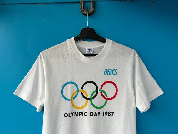 Rare 90s Sporty Asics Olympic Day 1987 Japanese Crewneck White