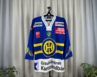 Camiseta de hockey suizo firmada por el HC Davos n.º 91 Grossmann, ropa deportiva deportiva coleccionable XL