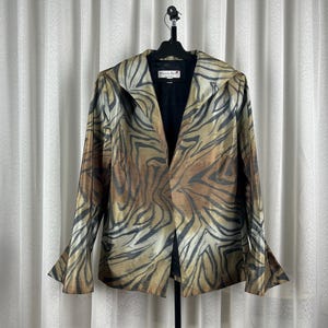 Trendy Tiger Mireia Bisbe Barcelona 90s Artistic Animal Print Designer Blazer Jacket USA Size 10