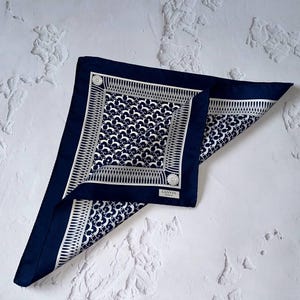 Rare 80s LANVIN Paris French Silk Pocket Square Animalistic Motif With White Cats On A Blue Background Handkerchief