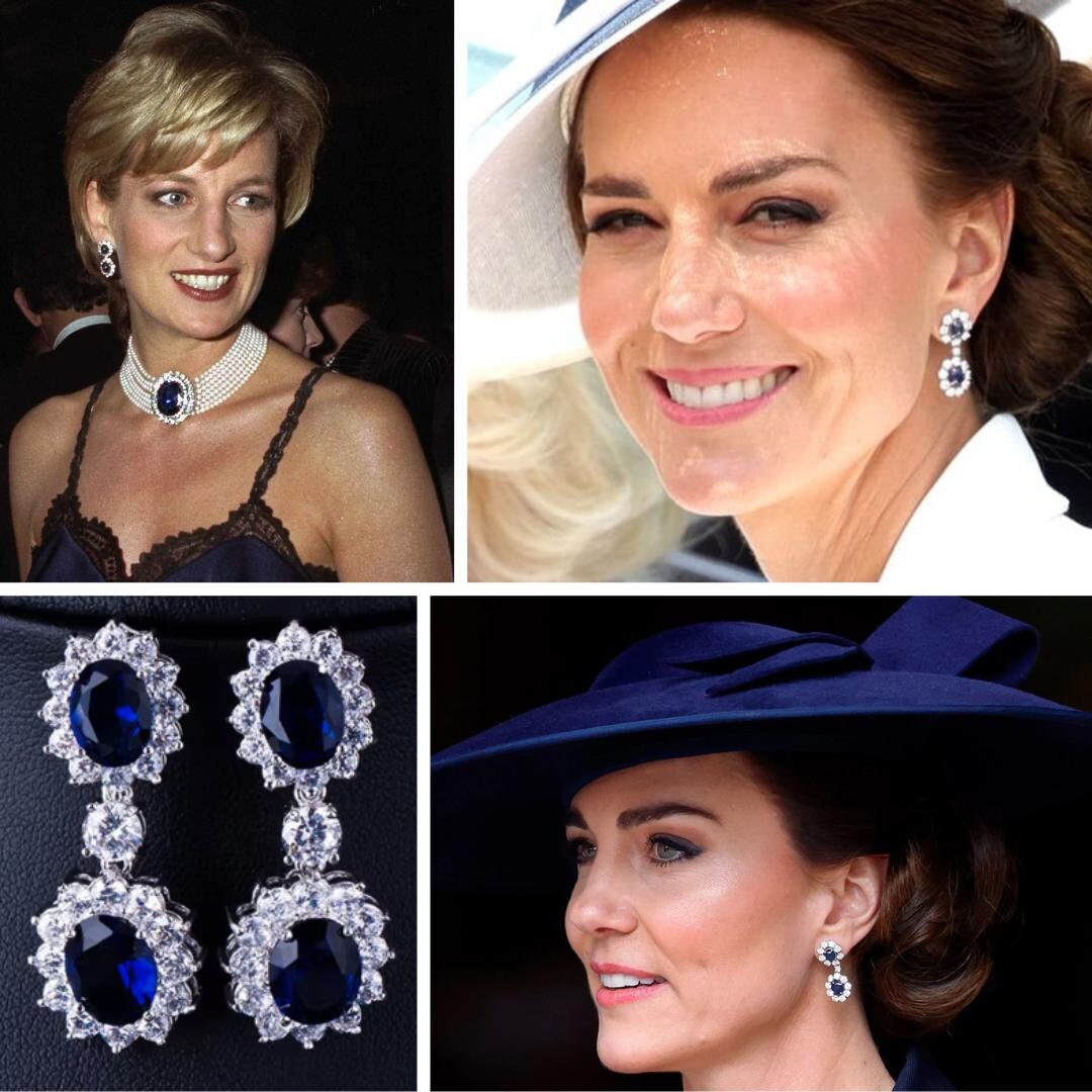 Princess Diana & Kate Middleton Sapphire and Diamond Earrings Royal(02)
