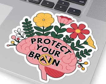 Blooming Brain Power Flower Sticker, Anti AI, Mental Health Decor, Anti Artificial Intelligence Vinyl