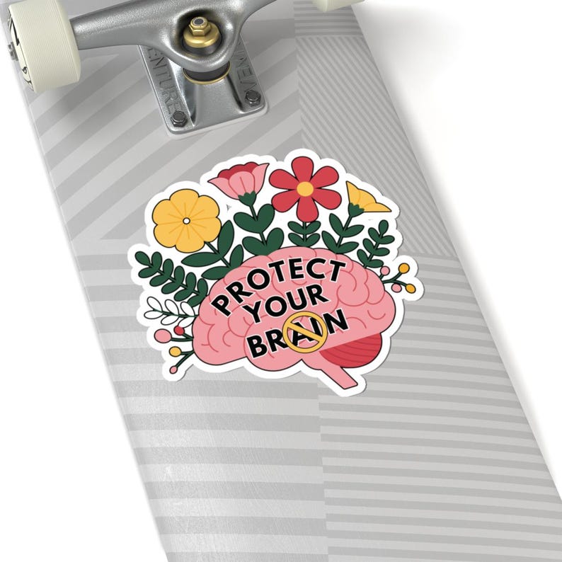 Blooming Brain Power Flower Sticker, Anti AI, Mental Health Decor, Anti Artificial Intelligence Vinyl afbeelding 2