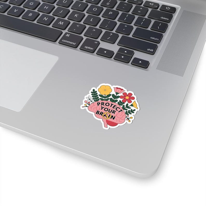 Blooming Brain Power Flower Sticker, Anti AI, Mental Health Decor, Anti Artificial Intelligence Vinyl afbeelding 4