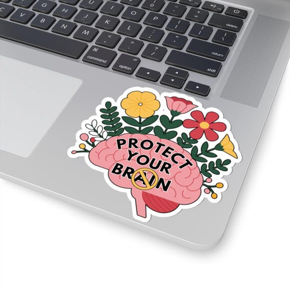 Blooming Brain Power Flower Sticker, Anti AI, Mental Health Decor, Anti Artificial Intelligence Vinyl