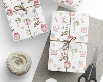 Whimsical Silly Goose Birthday Wrapping Paper: Party Gift Wrap