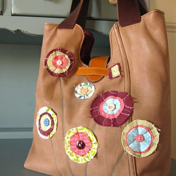 Eco Reclaimed Leather Floral Tote