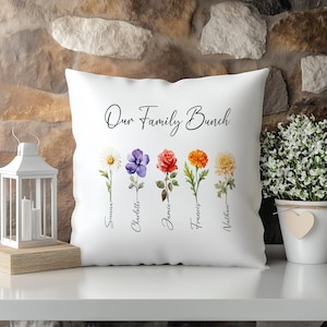 Gepersonaliseerd geboortebloemenkussen, onze familiebos gepersonaliseerde bloemen, omatuin aangepaste geboortebloemen, familiebloemenkussen,