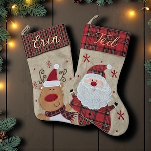 Medias navideñas personalizadas / Medias navideñas para niñas / Medias navideñas para niños / Medias navideñas de pingüino / Medias navideñas de tartán /