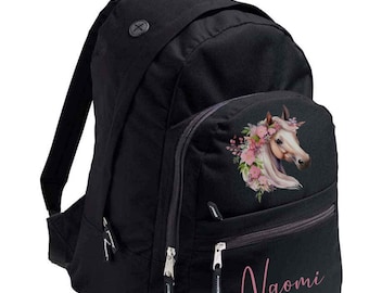 Personalised Horse Backpack | Custom Horse Rucksack | School Bag | Equestrian Gift Personalised | Gift For Horse Lovers | Girls Horse Bag