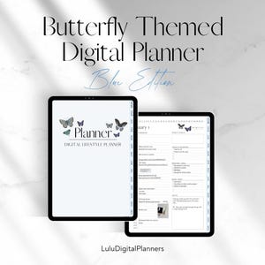 Planner digitale senza data-Calendario farfalla blu, giornaliero settimanale mensile 2024 2025, iPad, Android, Tablet Windows, Goodnotes, Notability, Xodo