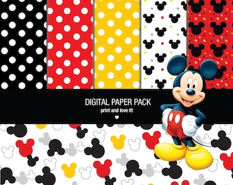 Mickey Mouse Digital Paper Pack, Printable Clipart (Digital Download)