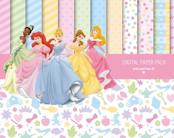 Princesa imprimible. Hojas de 12 x 12 para scrapbooking de 200 dpi + 1 CLIPART PNG
