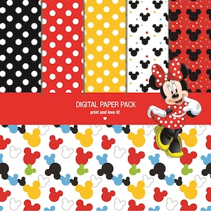 Paquete de papel digital Minnie Mouse. Imprimible. Hojas de 12 x 12, 250 ppp para álbumes de recortes.
