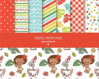 Papel digital Moana / Estampados con motivos MOANA / Descarga instantánea / Hojas de 12 x 12, 200 ppp para scrapbooking +7 PNG CLIPART