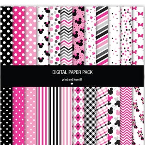 Pack de Papel Digital y Clip Art Minnie Mouse. Imprimible. 12x12 hojas 200 dpi scrapbooking +3 CLIPART PNG/SVG