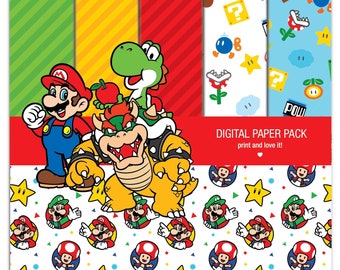 Super Mario Digital Paper Pack, Scrapbooking Clipart (Digitaler Download) 12x12 Blatt 200dpi scrapbooking + 9 PNG CLIPART