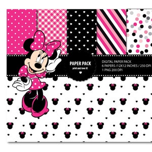 Pack Papeles Digitales Minnie Mouse. Imprimible. 12x12 hojas 300dpi scrapbooking + 1 PNG CLIPART
