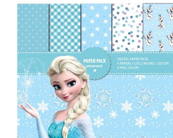 Frozen Digital Paper Pack, Printable Clipart (Digital Download)